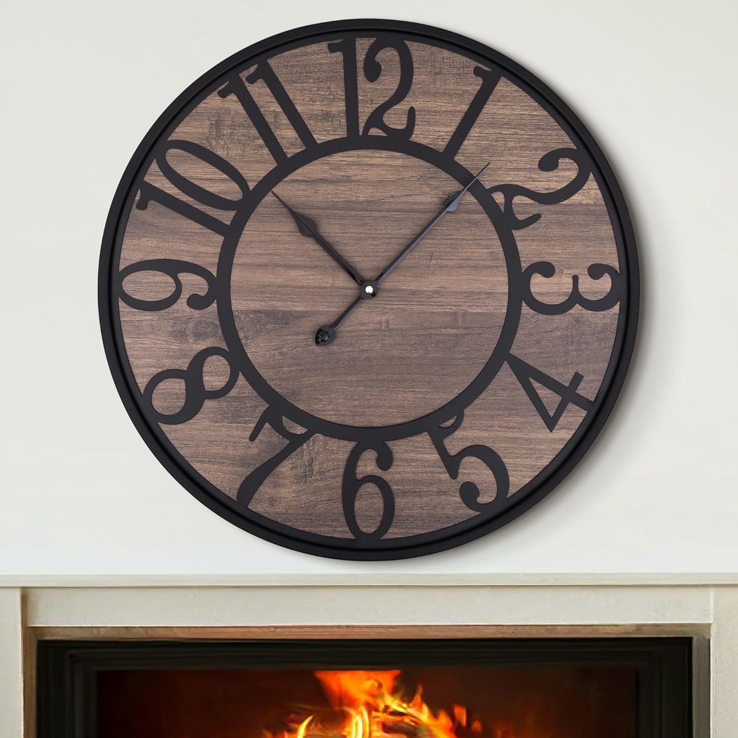 LEIKE Extra Large Wall Clock,Silent Little Ticking,Battery Operated Round Modern Wood Wall Clocks for Living Room, Bedroom,Farmhouse,Office Vintage Big Home Decor-32 Inch/80CM-Black-Arabic Number